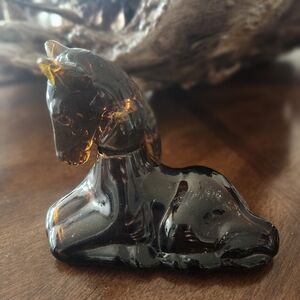 vintage Avon "Gentle Foal" cologne decanter made of brown glass. 